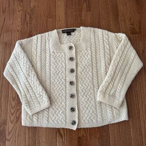 Vintage Wool Sweater Women’s Medium Chunky Cableknit Fisherman Cardigan Ireland